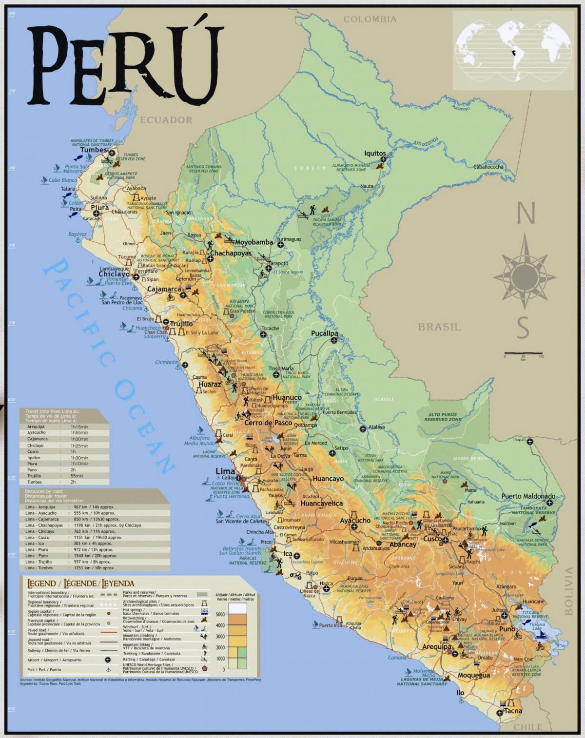 Peru tarikan pelancong peta